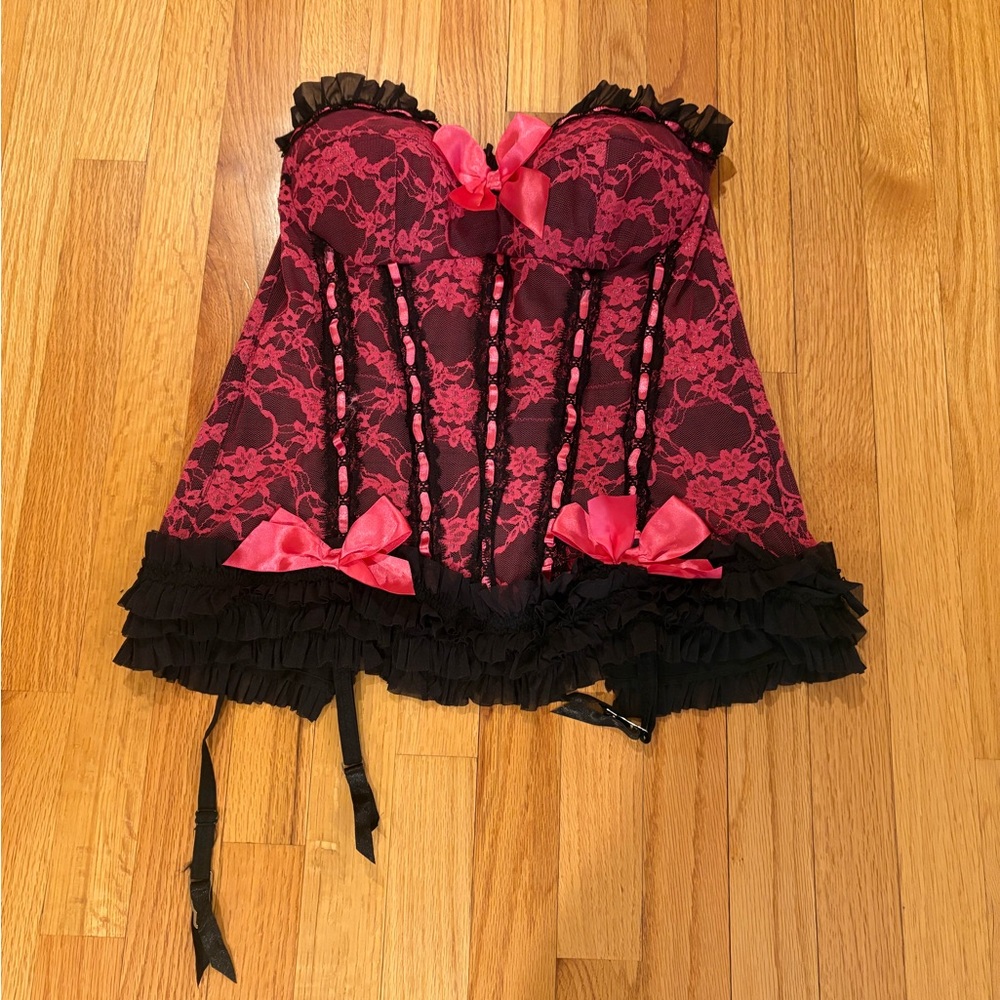 Elegant Pink and Black Lace Corset